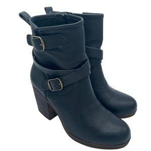 Lucky Brand Womens Orenzo Motorcycle Boots Black Leather Mid Calf Zip 7.5 M